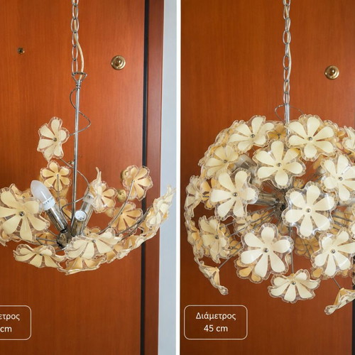 Set of 2 hanging lights with plexiglass flowers like new
