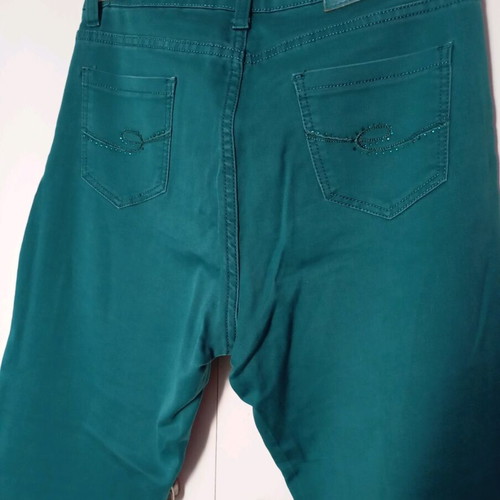 Jeans-style pants five-pocket like new, straight cut, XL, green turquoise