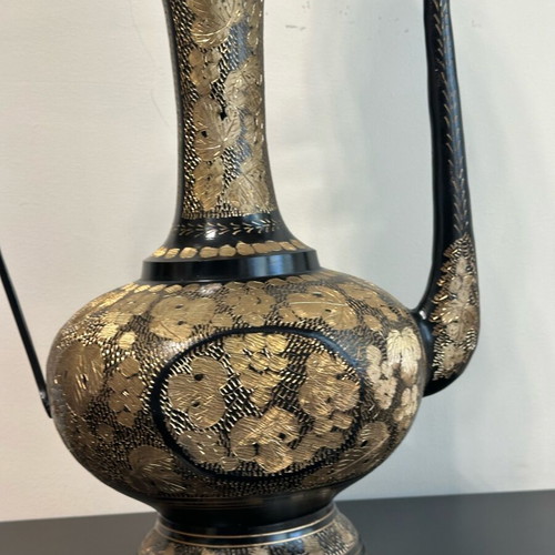 Vintage wine pitcher handmade carved gilded new