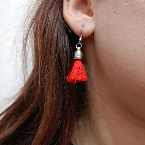 Earrings red tassels with silver detail like new