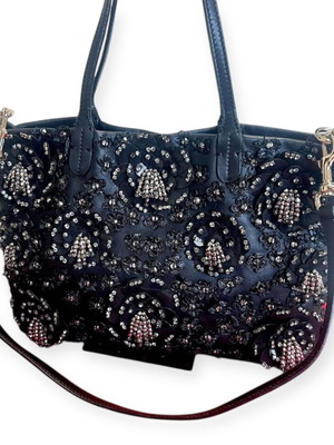 Valentino Garavani Black Lambskin Beaded Flower Handbag