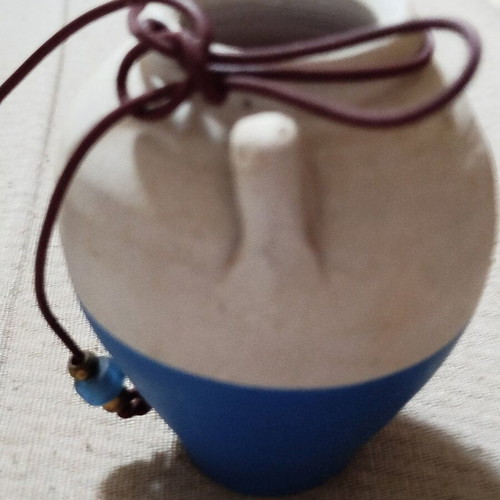 Decorative two-tone miniature clay vase used, white and blue
