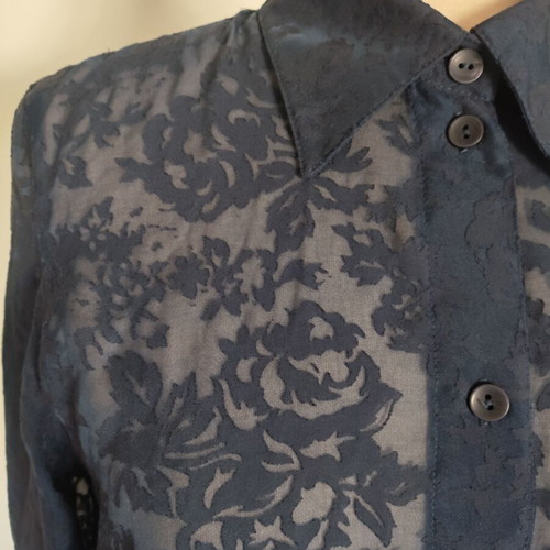 Prizz transparent blouse with roses, size M, like new, dark blue