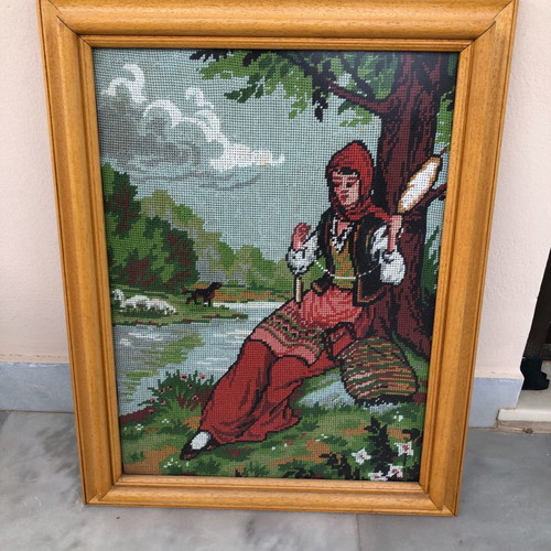 Embroidered painting used with detail 47x60 cm