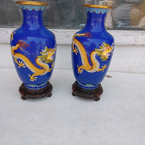 Cloisonné vases like new, very old, with base, 21cm height