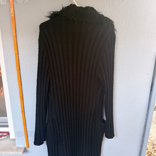 Breeze black long knitted cardigan with fur collar used