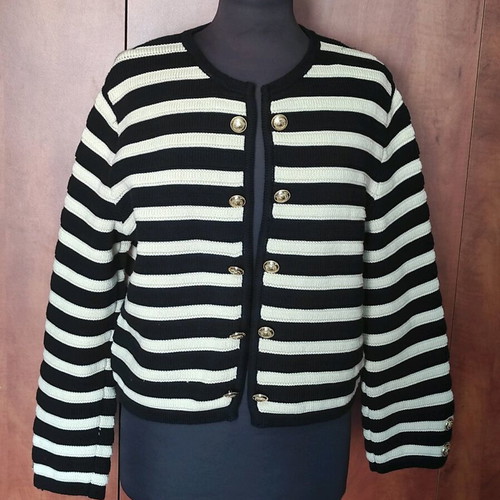Massimo Dutti Striped Knit Cardigan Like New with Gold Buttons