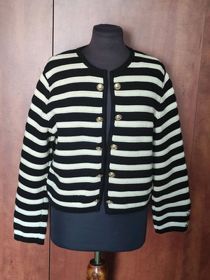 Massimo Dutti Striped Knit Cardigan Like New with Gold Buttons