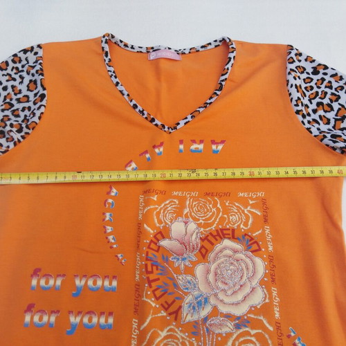 Vintage women's t-shirt with leopard sleeves, like new, orange