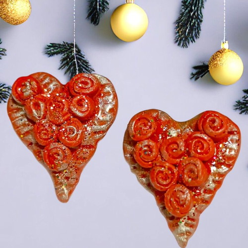 Handmade heart earrings with maroon roses new