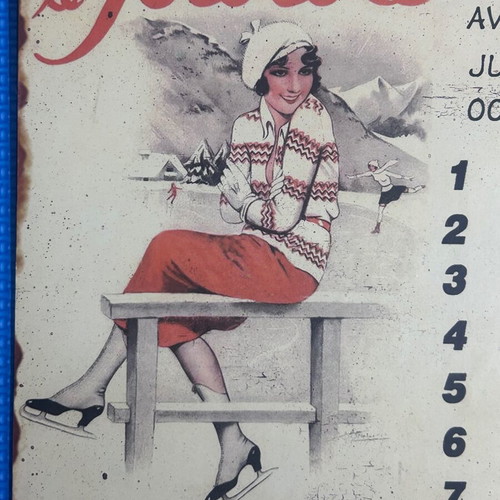 Vintage French Wall Calendar Metal Tin Sign like new