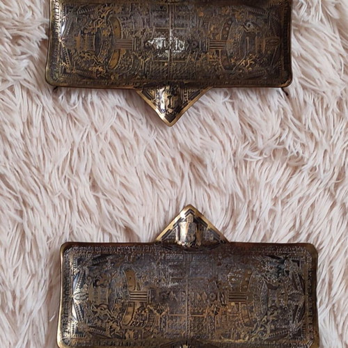 Egyptian brass table set vintage 1950s used