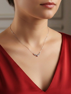 Κολιέ Angel ασημί καινούργιο με λαμπερή πέτρα από ασήμι