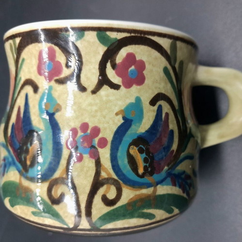 Vintage Keramikos Ceramic Cup used, hand painted with traditional motifs