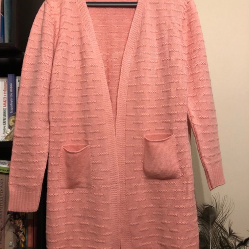 Knitted long cardigan salmon made to order, one size