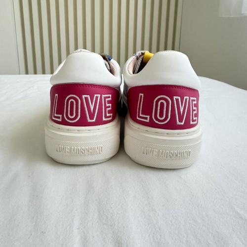 Love Moschino women's sneakers, white with purple, blue and pink accents