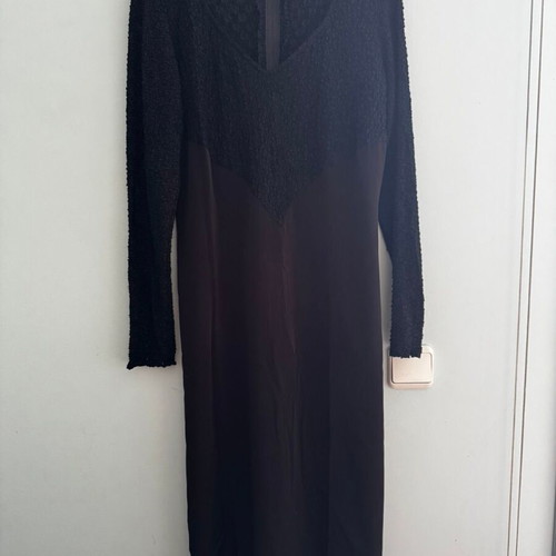 Satin dress with slit repair needed, black