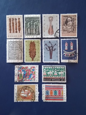 1966 Ελληνικά γραμματόσημα μεταχειρισμένα, πλήρης σειρά 12 λαϊκής τέχνης
