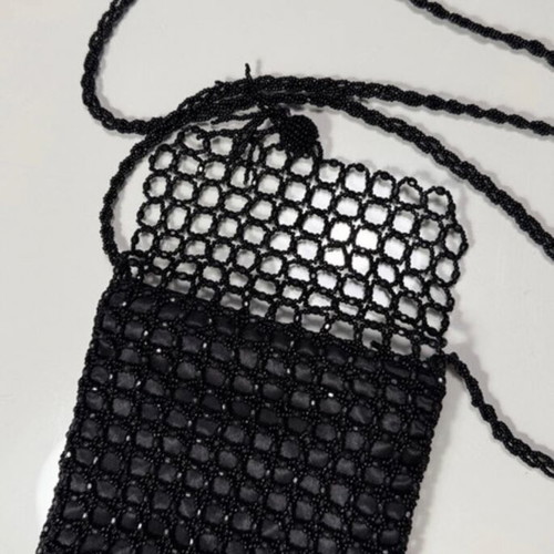 Vintage black handmade bag with beads small size like new