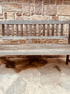 Outdoor bench used, made of solid teak wood