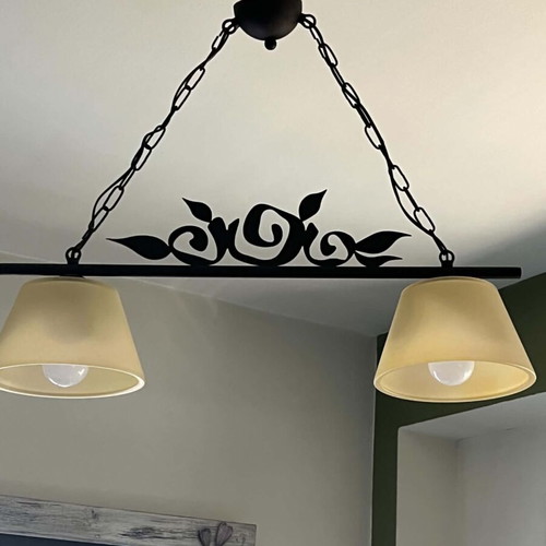 Ceiling lights set like new, iron frame with glass shades, 2 pieces