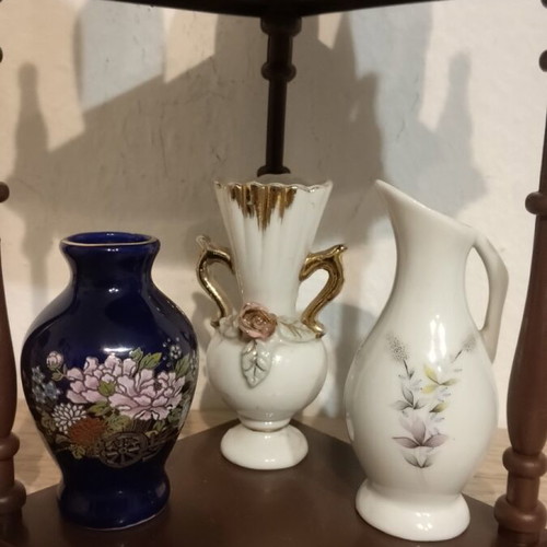 Miniature vase set 7 pieces with corner shelf like new