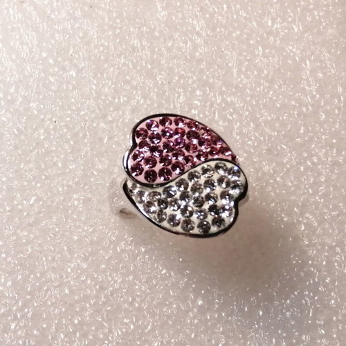Silver ring 925 with pink and white Swarovski crystals new
