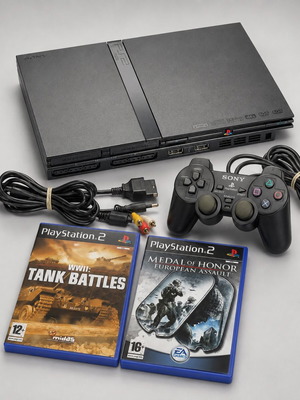 PlayStation 2 Slim chipmodded console with games, used