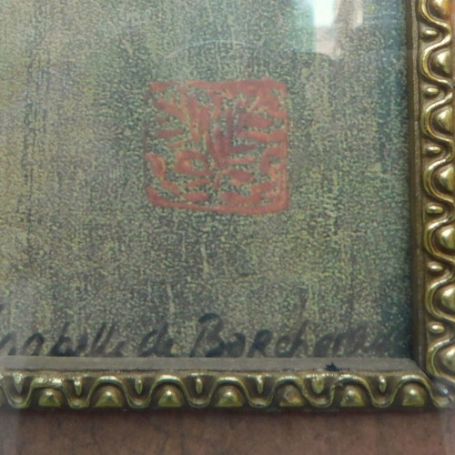 Framed painting with protective glass, signed, reproduction