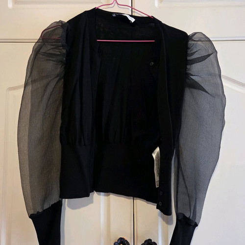 Zara black cardigan with transparent balloon sleeves like new, Small
