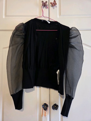 Zara black cardigan with transparent balloon sleeves like new, Small