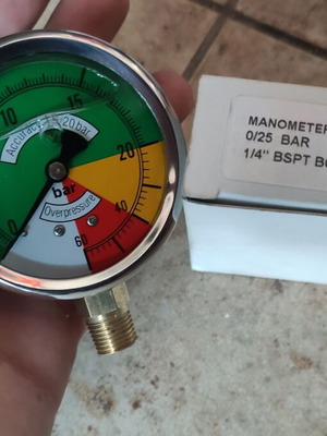 Glycerin manometer Φ63mm 0-25 bar vertical 1/4 new