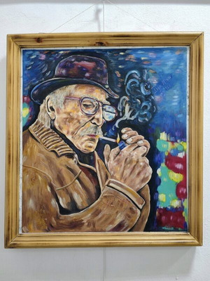 Portrait painting with character like new, acrylic and oil on canvas with frame
