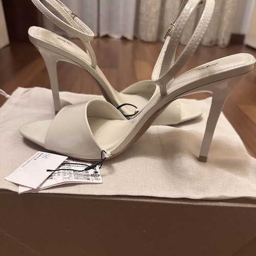 Zara high heel patent leather sandals, size 38, beige