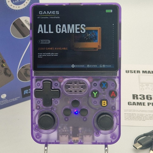 Retro Game Console R36S HD Black Purple new, 64GB TF card included