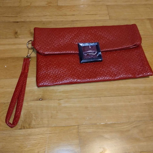 Vintage style red clutch unused with clasp and wrist strap