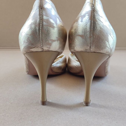 Peep-toe heels used, gold leather size 37