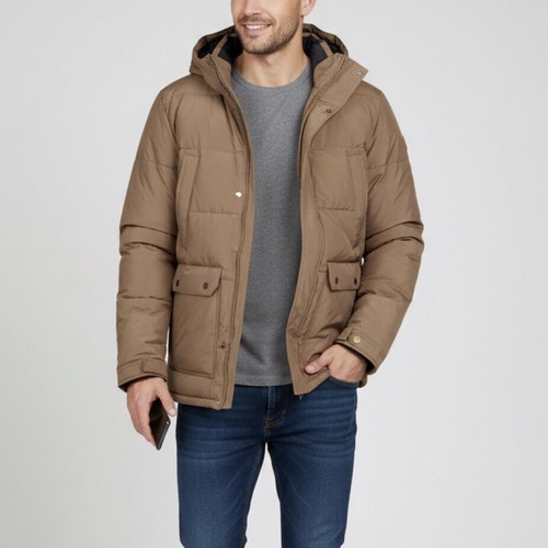 Quiksilver Barrington Hooded Waterproof Puffer Jacket new, men's size M, brown