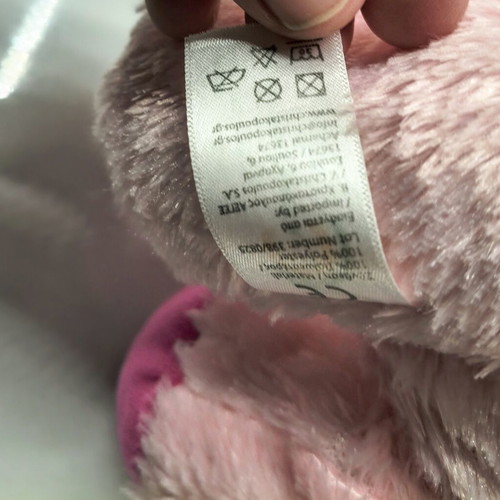 Pink plush elephant like new with embroidered eyes and hanging loop