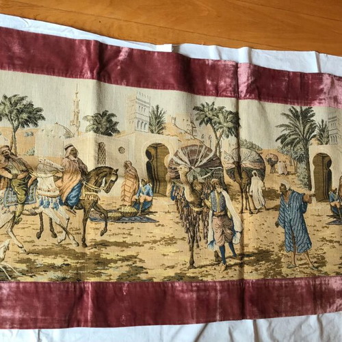 Antique wall tapestry like new with pink velvet border
