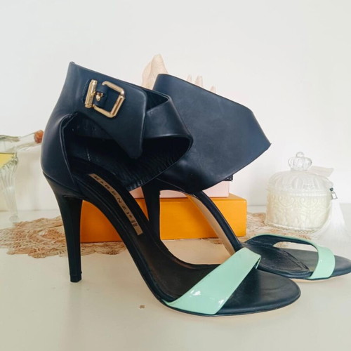 Renzo&Renzi sandal in genuine leather, black and turquoise