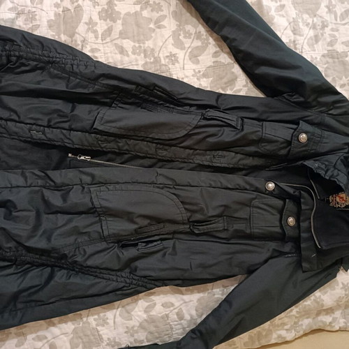 Long warm cotton coat used, size S, black