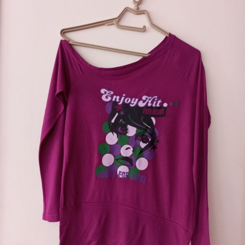 Enjoy Hit off-shoulder long sleeve blouse, purple/magenta, one size