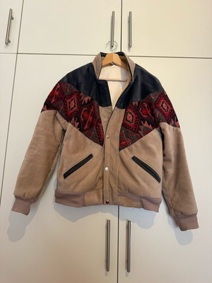 Vintage ethnic style jacket used, size M, beige and brown