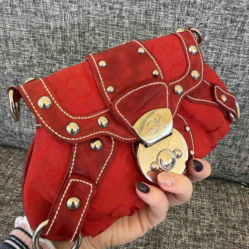 Gianna Kazakou shoulder bag used, red, leather and fabric