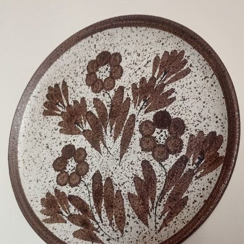 Large Vintage Textured Ceramic Wall Plate, Rustic Floral Design