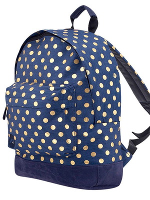Mi Pac backpack new blue with gold polka dots