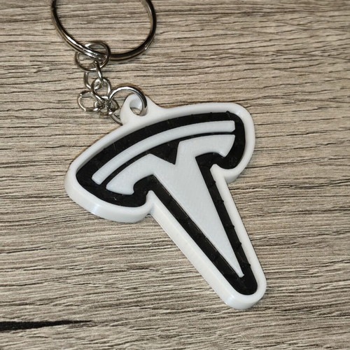 Tesla logo car keychain, black and white