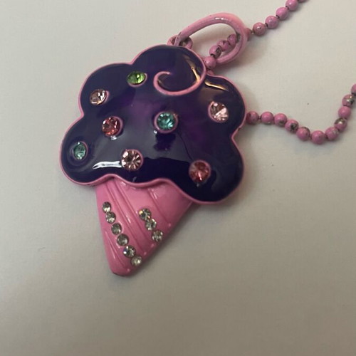 Necklace with ice cream pendant used, pink and purple