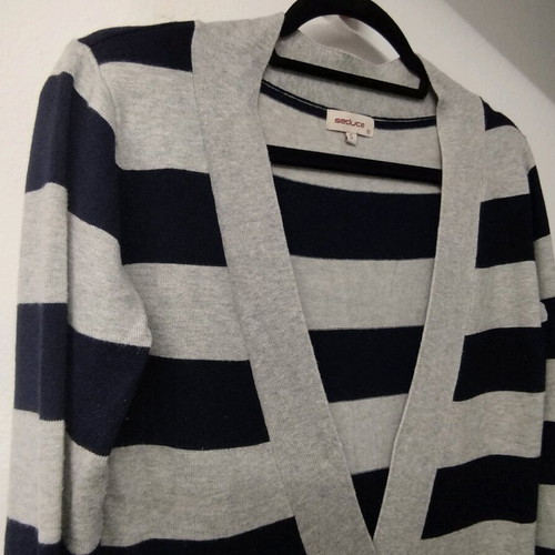 Striped blue gray blouse dress with large V neck like new